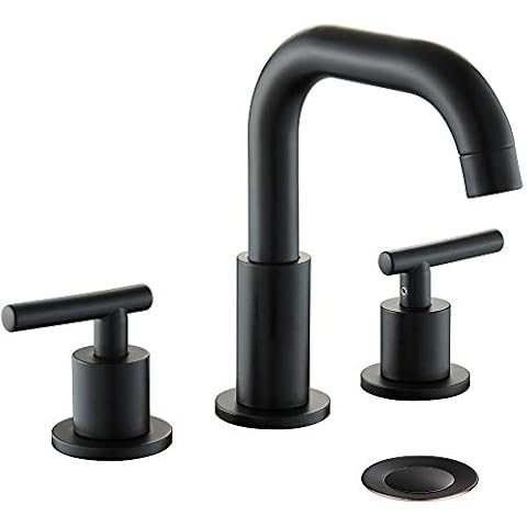 MYHB, Matte Black SH001H 2-Handle 8 inch Widespread Bathroom Faucet for 3 Hole Sink Cover