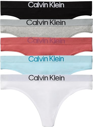 Calvin Klein Thong 5PK strings femme XXL en lot de 5 coloris assortis rose noir gris
