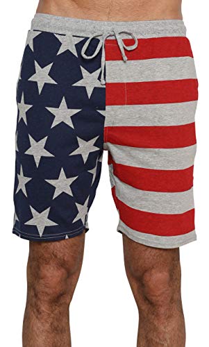 Mens US Flag Patriotic Sleep Shorts Lounge Shorts Pajama Bottoms, Grey USA Shorts, Size Small2