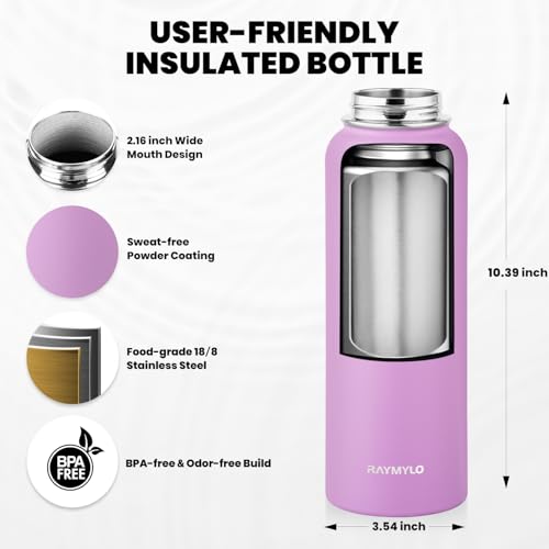 Image of RAYMYLO Insulated Water Bottle 40 oz, Triple Wall Vacuum Stainless Steel (Cold for 36Hrs, Hot for 18Hrs), Leak Proof & Non-BPA, Modern Water Flask Jug with Paracord Handle & Straw Spout Lids