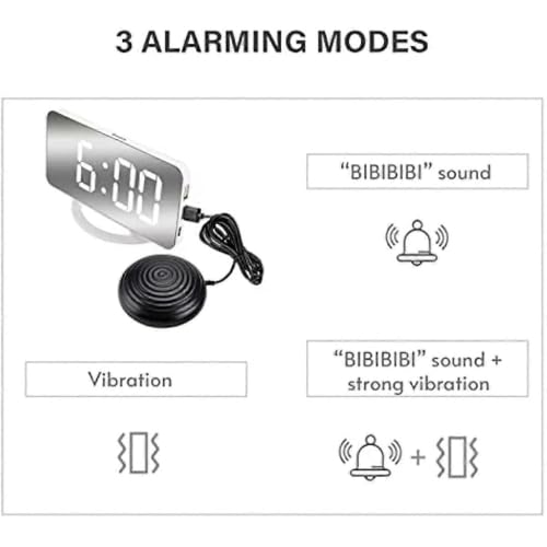 Réveil numérique à vibration avec grand écran transparent et double USB