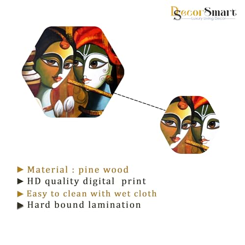 Image of Decor Smart Radha Krishna Wooden Wall Art | Living Room Decoration | Cultural Folk Accent | Home Decor Decorative Artwork | Traditional Indian Music Dance Wall Hanging | Vibrant Sticker Panel(WPS 216)