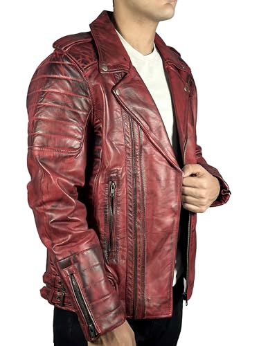 Men's Classic Red MJ11 Diamond Quilted Motorcycle Vintage Biker Style Moto Riding & Racing Leather Jacket2
