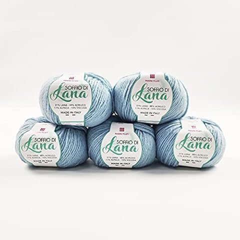 Wool Puff balls 250 g (5x50 gr) yarn of 120 m (132yds) ideal for knitting, DIY and patchwork with crochet or knitting needles no. 4-4.5 Made in Italy Cover
