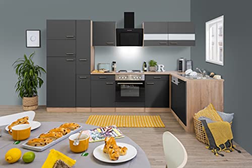 respekta Economy ángulo de l Forma de Cocina Roble Gris 310 x 172 cm Incluye Designer de Campana