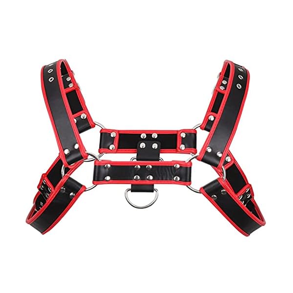 ZUYPSK Herren Verstellbarer PU Leder Body Brust Harness Punk Gothic Sklave Bandage Kostüme Party Klub Outfits (Rot…