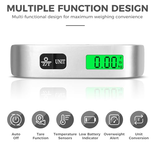 Image of BAGAIL Digital Luggage Scale, 110lbs Hanging Baggage Scale with Backlit LCD Display, Portable Suitcase Weighing Scale, Travel Luggage Weight Scale with Hook, Strong Straps for Travelers