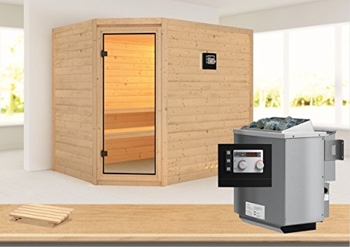 Tanami- Karibu Sauna inkl. 9- kW- Bioofen- ohne Dachkranz