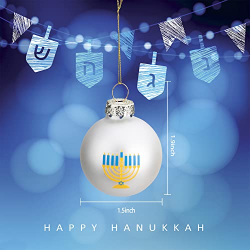 12Pcs Hanukkah Glass Ball Ornaments,1.5" Star Of David Hanukkah Ornament Balls,White And Blue Jewish Menorah Ornaments For Tree Hanukkah Decorations #TOP1