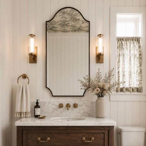 Image of TEHOME Scalloped Oil Rubbed Bronze Bathroom Vanity Mirror, Dark Bronze Asymmetrical Bathroom Mirror, 24x40''