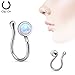 17GA Silver Tone Synthetic Opal Gem Clip On Fake Non No Piercing Nose Ring (White)