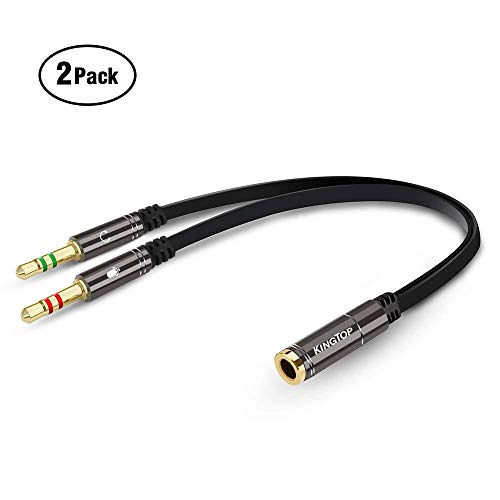 2 Pack KINGTOP Headset Splitter Cable 3.5mm Female to 2 Male for PC Computer and Old Version Laptop