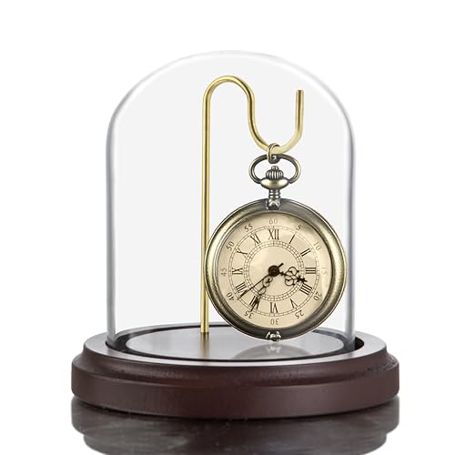 H&D HYALINE & DORA 3 x 4 Inch Clear Watch Glass Display Dome Cloche With Hook and Wooden Base Bell Terrarium Jar for Watch Plants Medals Photos Collectibles