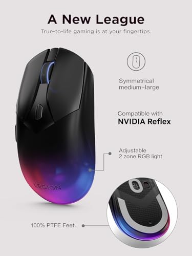 Lenovo Legion M410 Wireless RGB Gaming Mouse – 6 Button Palm Grip Mouse with 16,000 DPI, 53 Hour Rechargeable Battery, 2-Zone RGB Lighting, NVIDIA Reflex Compatible - Image 6