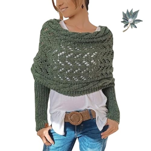 Hand Knitted Womens Double Sleeve Scarf With Sleeves, Knitted Cable Wrap Scarf Plus Size