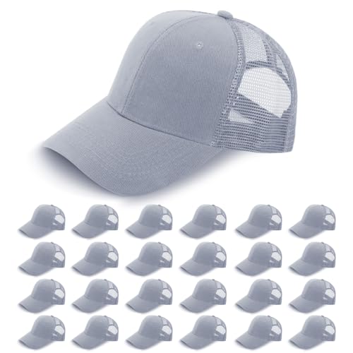 Image of ZH 24 Pack Blank Mesh Trucker Hats, Bulk Baseball Caps Adjustable for Men and Women, Wholesale Plain Snapback Caps