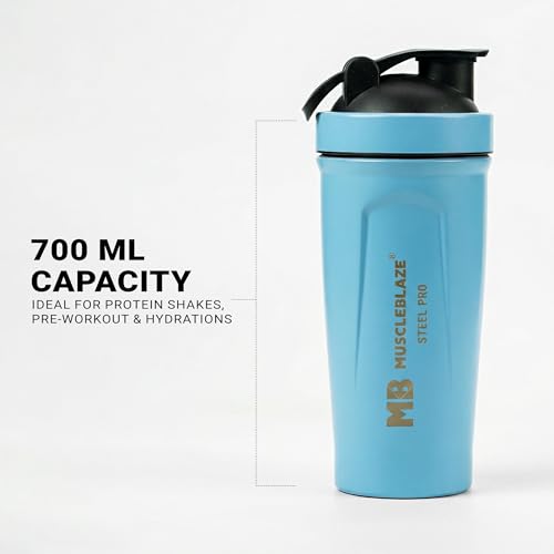 Image of MuscleBlaze Stainless Steel Gym Shaker (Blue, 700ml)