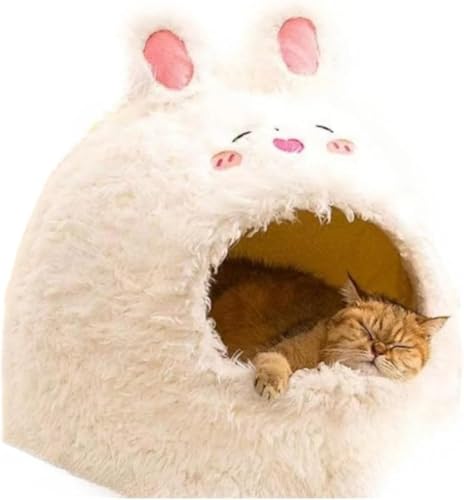 Farigrut ペットの猫の巣、閉じた寝ている巣、犬の巣、冬の暖かいパオ、ぬいぐるみの動物スタイル、キュートでかわいいペット 豪華な巣猫ベッド暖かい猫冬ベッド猫穴猫ベッドカバー付き冬猫ドームベッド半密閉型猫ベッド寒い天候屋内猫の巣 (シロクマのぬいぐるみ