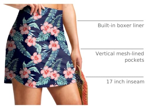 Image of SANTINY Women's 17'' Long Swim Skirt with Pockets High Waisted Modest Tummy Control Swimsuit Skirt Bathing Suit Bottoms