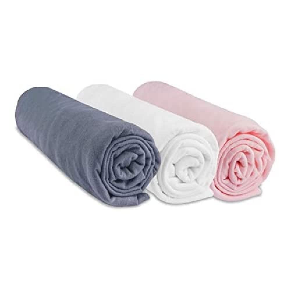 Easy Dort Set Of 3 Cotton Fitted Sheets 70X140 Gray White Pink - Child - Rectangular