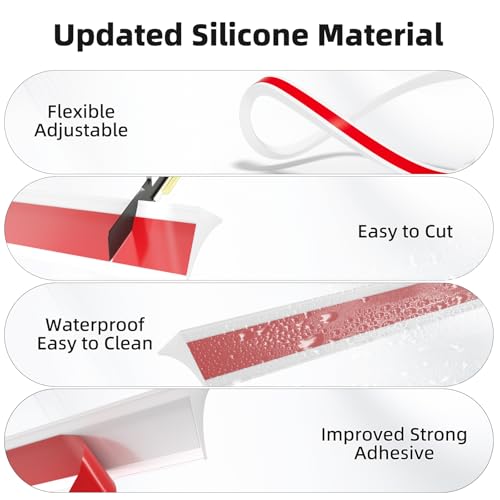 39 Inch Water Guard for Kitchen Sink, Silicone Rubber Kitchen Splash Guard, Corner Dam Water Retaining Strip for Countertop, Shower, Bathroom, Self Adhesive Caulk Seal Strip Edge Trim (Transparent)