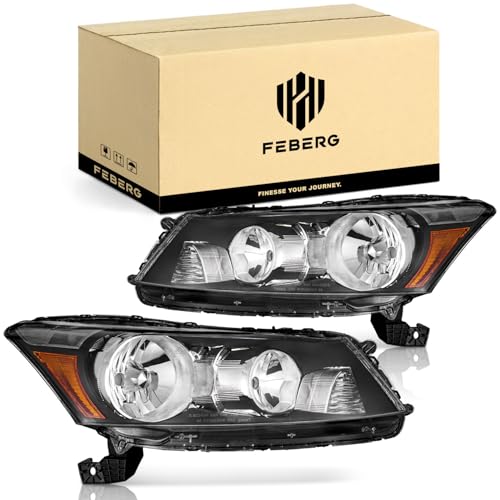 FEBERG [OE Style Anti-Yellowing Headlights Assembly Pair For 2008-2012 Honda Accord 4Dr,Replacement For 2008 2009 2010 2011 2012 Honda Accord Headlight Does NOT fit coupe models or Crosstour models