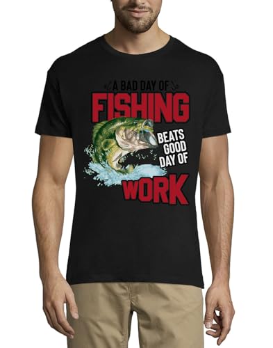 T-Shirt Homme Noir Coton col rond imprimé humour pêche et loisirs