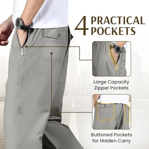 Puliam EaseTactic - Flex Fit Zipper-Pocket Durable Pants Puliam Mens Stretch Pants with Elastic Waist Relaxed Fit Work Hiking3
