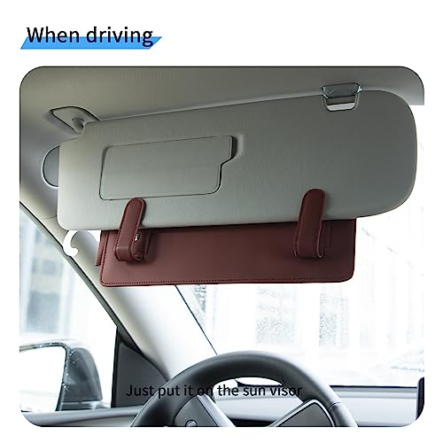 Yuoyar Zonnebrilhouder Voor In De Auto, Magnetische Leren Zonnebrilhouder En Ticketclip Accessoires Voor Autokleppen 2 Pack