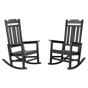 Alternative view of hOmeHua Patio Rocking Chair Set of 2, All Weather Resistant Outdoor Indoor Fade-Resistant Patio Rocker Chair，Stable Durable Smooth Rocking, Comfortable Easy to Maintain, Load Bearing 350 lbs - Black