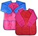 Natuce 2 Pezzi Grembiule da Pittura Bambini, Grembiulino Impermeabile Scuola Maniche Lunghe con 3 Tasche per Bambini 3-7 Anni , Grembiule da Gioco -- Pittura, Cucina, Scuola, casa (Rosa + Rosso)