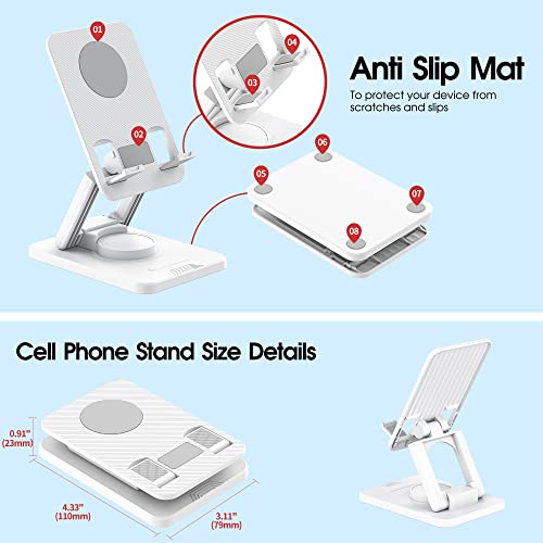 Aiwode 360° Rotating Cell Phone Stand,Desk Phone Holder,Portable Cellphone Cradle,Foldable Phone Stand,For Iphone 14/13/12/11/Pro/Max/Plus/Mini/Pro Max,Samsung,For Smartphones(4-8"),White #TOP4