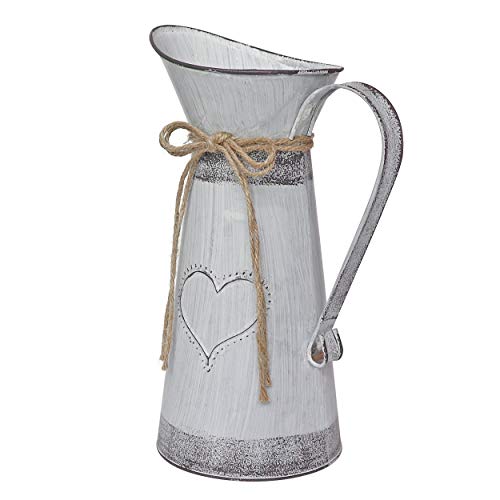 Fovasen Metal Milk Jug Large Galvanized Pitcher Love Vase, French Style Decorative Flower Vase With Unique Design For Farmhouse Decor - 11" #TOP1