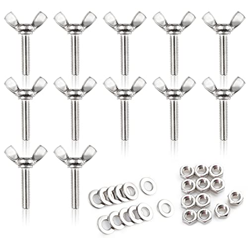 LEONTOOL 12 Pcs Butterfly Thumb Screws with Wing Knob M6x25mm Thumb Screws 304 Stainless Steel Screws Nuts and Washers Butterfly Bolts and Nuts