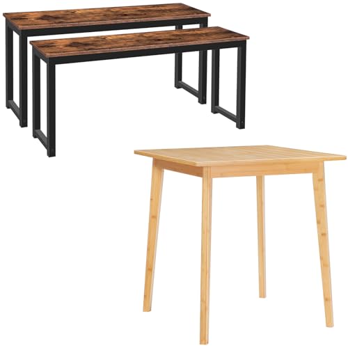 HOOBRO Dining Benches, Pair of 2 Benches, Bamboo Dining Table, 27.6" Square Dining Table for 2, Kitchen Table for Small Space BF01CD01-YL70CZ01