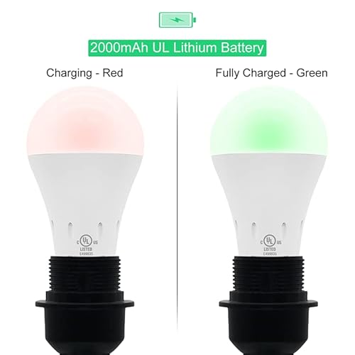 JackonLux Lâmpadas Recarregáveis de Emergência para Queda de Energia 2000Mah 80W Equivalente Ebulb L