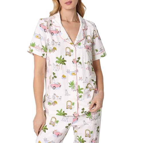 Image of Bed Head PJs Womens Matching Pajamas - Soft Organic Cotton Button Down PJ Shirt & Cropped Pants Set - Loungewear & Sleepwear
