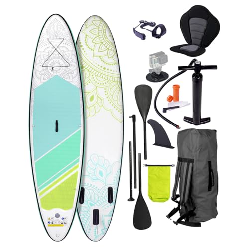 BRAST® SUP Board Lady | Aufblasbares Stand up Paddle Set für Frauen | 300cm viele Modelle | inkl. Sonderzubehör | 2in1 Paddel Kajak-Sitz Action-Cam-Halterung Fußschlaufe Pumpe Rucksack | Flower 300
