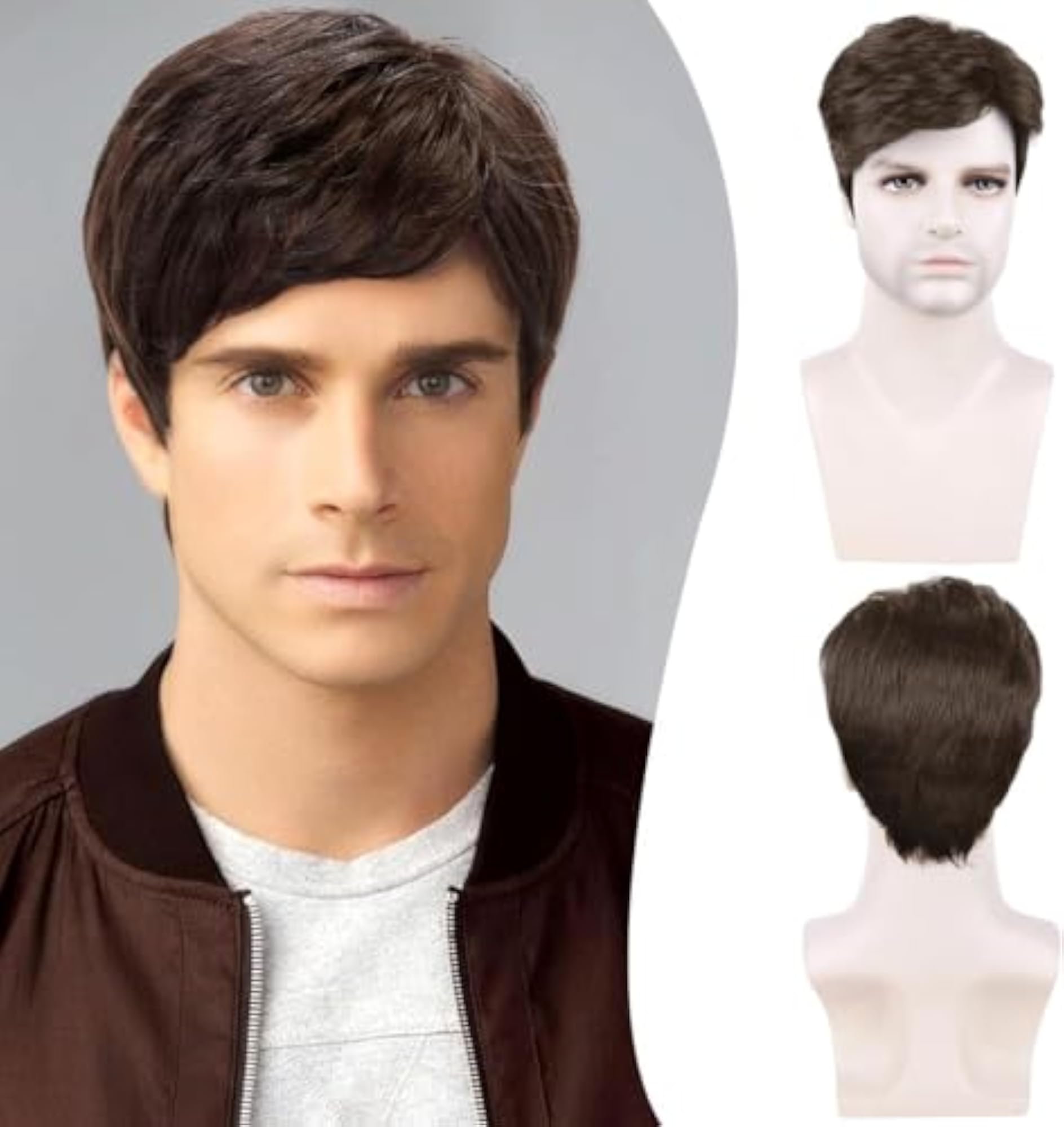 Men's Short Brown Synthetic Wig for Daily Use