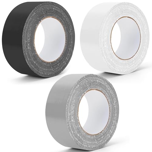 Image of 3 Rolls Heavy Duty Duct Tape, 48mm x 20m Strong Fabric Tape, Strong Adhesive & Water Resistance Gaffer Tape,Hand Tearable Tapes for Indoor Outdoor Household Construction Sites (Black & White & Silver)