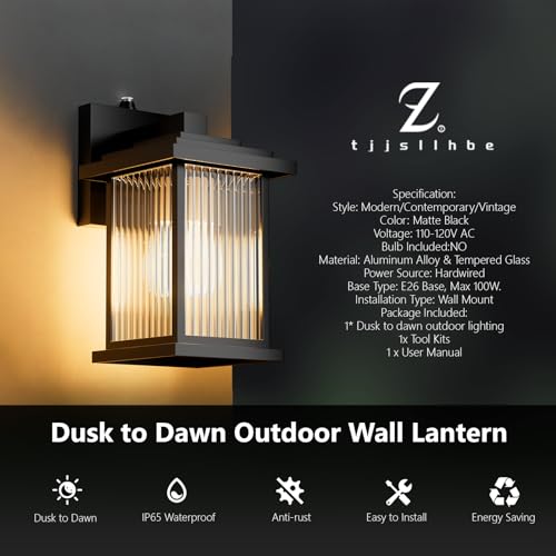 tjjsllhbe 2-Pack Dusk to Dawn Outdoor Lights,Waterproof Porch Lights Outdoor,100% Aluminum Rustproof Outdoor Light Fixture,Outdoor Lights for House with Tempered Glass Shade.
