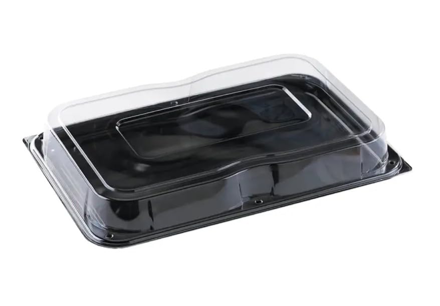 Sunrise Packaging 5 x Reusable Sandwich Trays with Lids | Recyclable Catering Trays Buffet Party BBQ Serving Platters | Cakes Sweets Treats Display Trays (LARGE (45cm x 31cm))