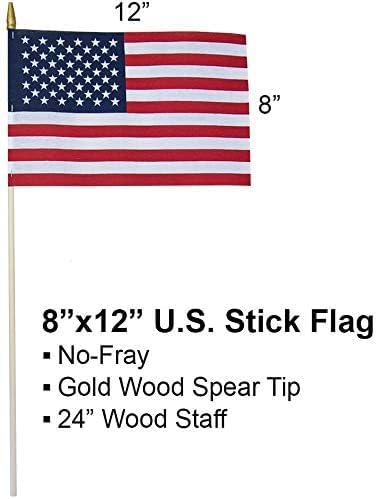 GIFTEXPRESS 12-Pack, Proudly MADE IN U.S.A. 8x12 Inch Spearhead Handheld American Stick Flags/Grave marker American Flags/USA Stick Flag (12) - Image 5