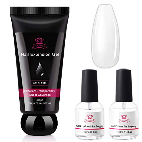 Makartt Clear Poly Nail Gel Bundle with Nail Dehydrator and Nail Primer Kit, Crystal Clear Nail Gel 50ML, Nail Dehydrator Protein Bonder Primer Liquid