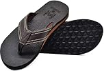 KuaiLu Men's Leather Flip Flops Arch Support Summer Beach Pool Water Thong Sandals Waterproof Rubber Walking Shoes Slip on Orthotic Casual Sport Cushioned Wide Slides Shower Slippers Brown 9