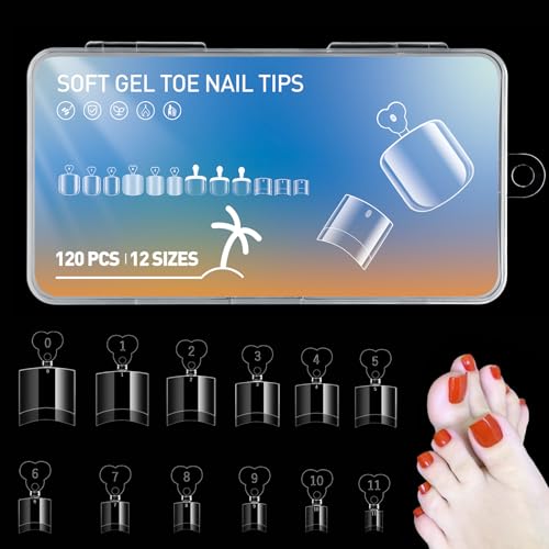 120 Piezas Uñas de Los Pies Postizas, Uñas Artificiales de Cubierta Completa, Puntas de Uñas Cuadradas Afiladas, 12 Tamaños Claro Francesas Uñas Falso para Decoración Uñas DIY