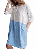 Famulily Women's Oversized 3/4 Sleeve Two Tone Colors Loose Fit T Shirt Dress Sky Blue M