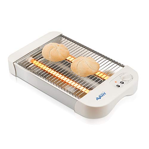 AVANT - Tostador Horizontal Plano 600W. Termostato con indicador LED. para Todo Tipo de Pan. Acero Inoxidable y con Bandeja recogemigas. Blanco.