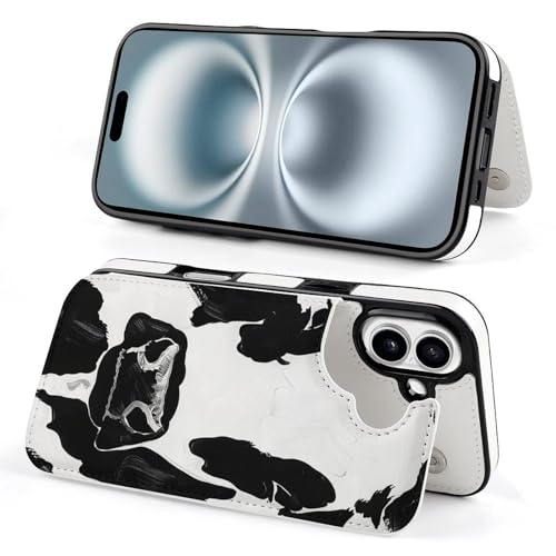 Étui portefeuille à rabat iPhone 16 Plus cuir imprimé vache noire - 4