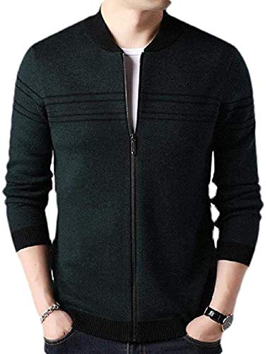 AiMei Men's Knitted Striped Cardigan Casual Zip-Up Outwear Coat Jacket,Green,Medium